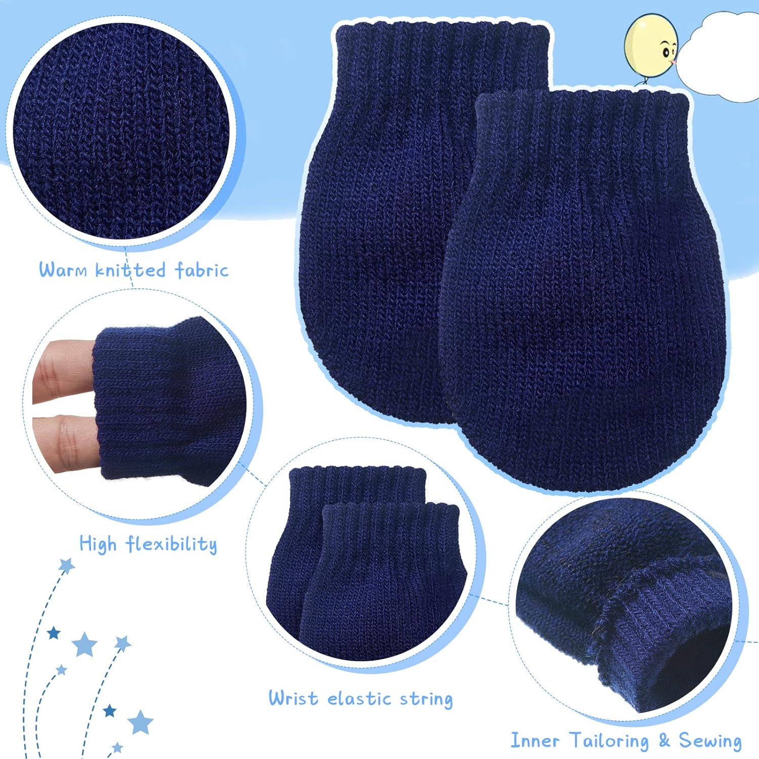 9 Pairs Baby Winter Mittens for 0-6 Months Baby No Scratch Newborn Mittens Glove Infant Warm Glove - Image 2